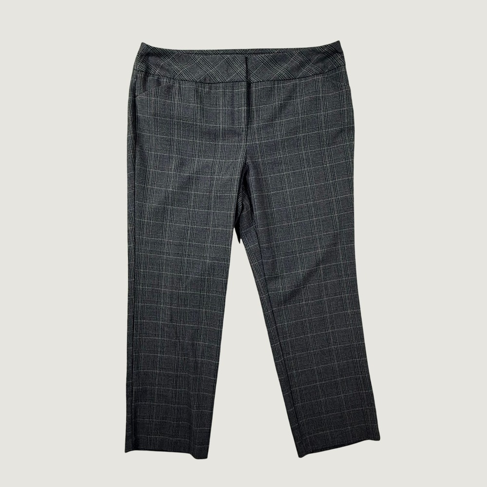 Avenue Womens Gray Plaid Straight Leg Dress Pants Size 16 Average Stretch Work